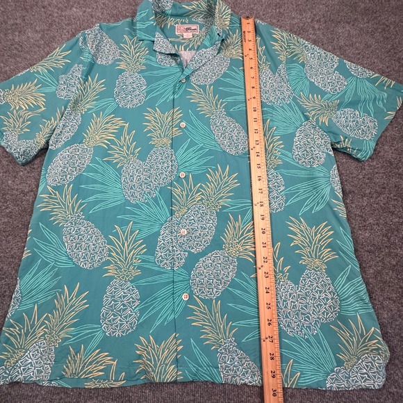 Reyn Spooner Hawaii Gold Camp Shirt Green Blue Men's Medium Aloha - Picture 5 of 6